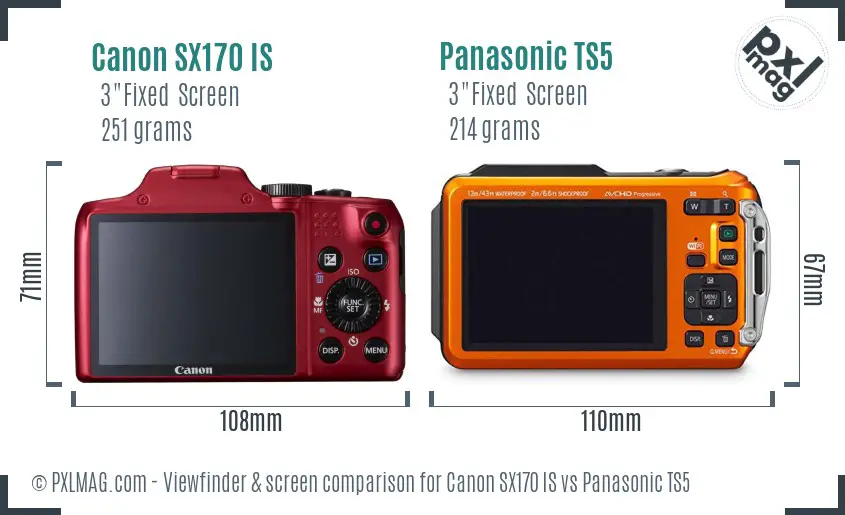Canon SX170 IS vs Panasonic TS5 Screen and Viewfinder comparison