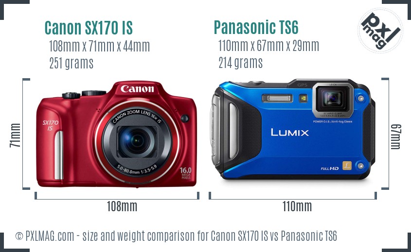 Canon SX170 IS vs Panasonic TS6 size comparison