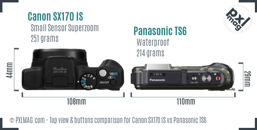 Canon SX170 IS vs Panasonic TS6 top view buttons comparison