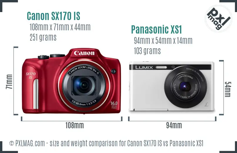 Canon SX170 IS vs Panasonic XS1 size comparison