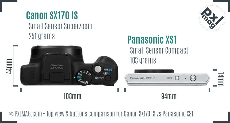 Canon SX170 IS vs Panasonic XS1 top view buttons comparison