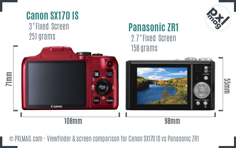 Canon SX170 IS vs Panasonic ZR1 Screen and Viewfinder comparison
