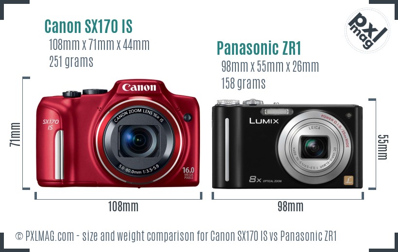 Canon SX170 IS vs Panasonic ZR1 size comparison