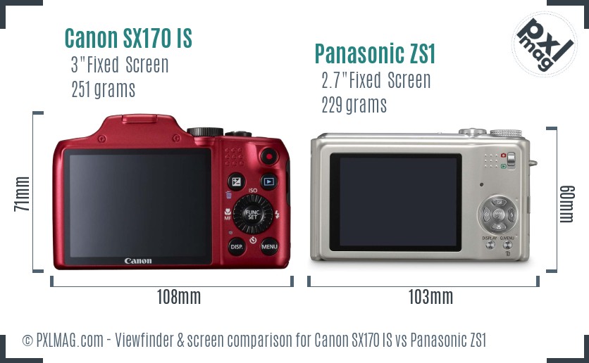Canon SX170 IS vs Panasonic ZS1 Screen and Viewfinder comparison