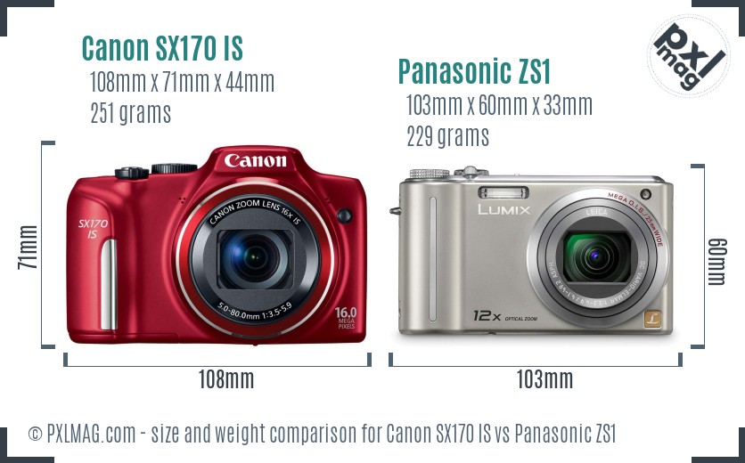 Canon SX170 IS vs Panasonic ZS1 size comparison