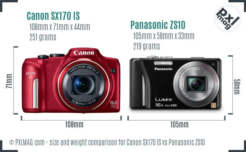 Canon SX170 IS vs Panasonic ZS10 size comparison Canon SX170 IS vs Panasonic ZS10 size comparison