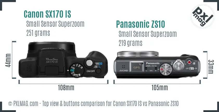 Canon SX170 IS vs Panasonic ZS10 top view buttons comparison Canon SX170 IS vs Panasonic ZS10 top view buttons comparison
