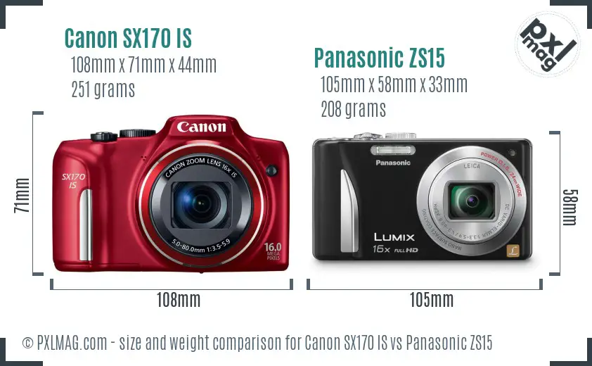 Canon SX170 IS vs Panasonic ZS15 size comparison