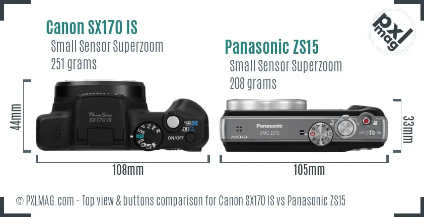 Canon SX170 IS vs Panasonic ZS15 top view buttons comparison