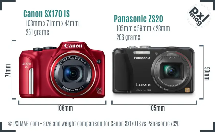 Canon SX170 IS vs Panasonic ZS20 size comparison
