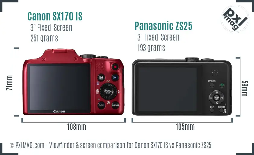 Canon SX170 IS vs Panasonic ZS25 Screen and Viewfinder comparison