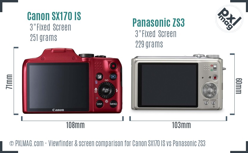 Canon SX170 IS vs Panasonic ZS3 Screen and Viewfinder comparison