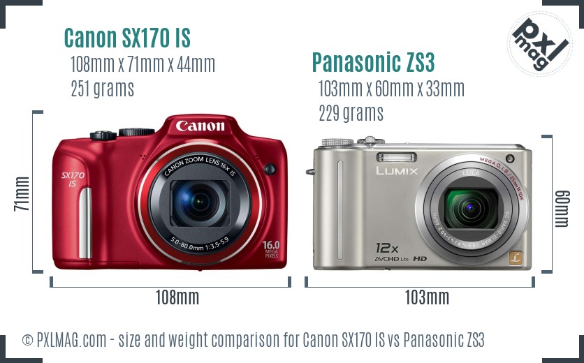 Canon SX170 IS vs Panasonic ZS3 size comparison Canon SX170 IS vs Panasonic ZS3 size comparison