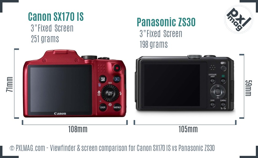 Canon SX170 IS vs Panasonic ZS30 Screen and Viewfinder comparison