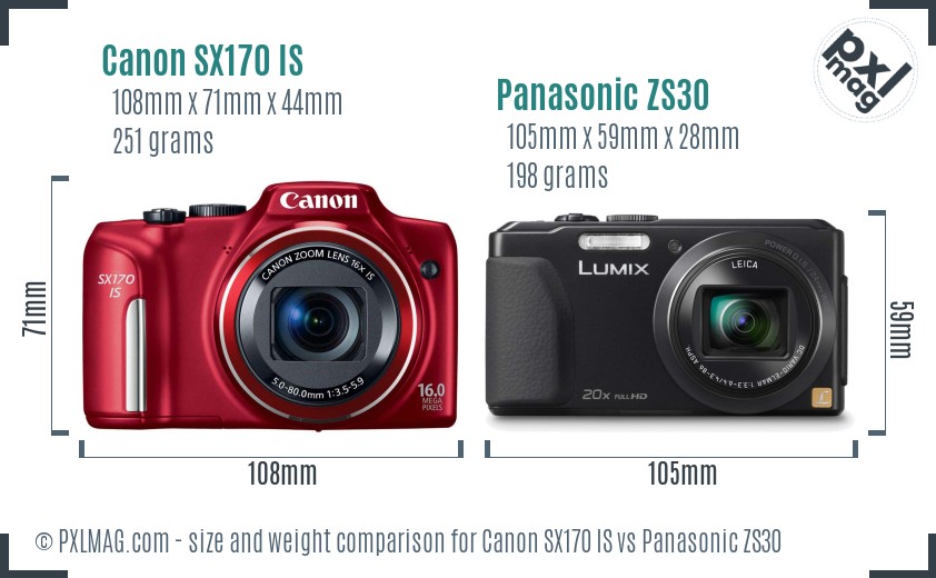 Canon SX170 IS vs Panasonic ZS30 size comparison