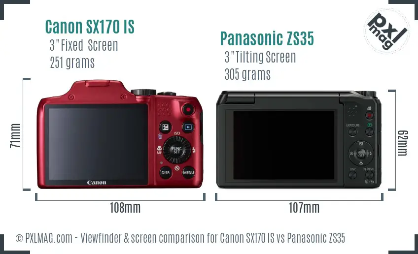 Canon SX170 IS vs Panasonic ZS35 Screen and Viewfinder comparison