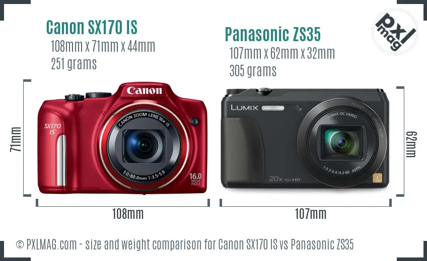 Canon SX170 IS vs Panasonic ZS35 size comparison