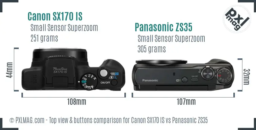 Canon SX170 IS vs Panasonic ZS35 top view buttons comparison