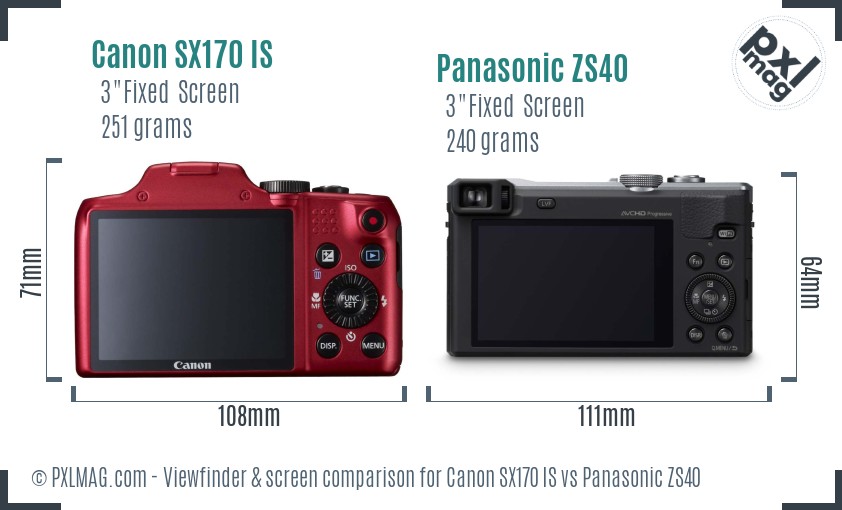 Canon SX170 IS vs Panasonic ZS40 Screen and Viewfinder comparison