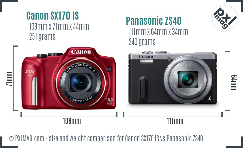 Canon SX170 IS vs Panasonic ZS40 size comparison Canon SX170 IS vs Panasonic ZS40 size comparison