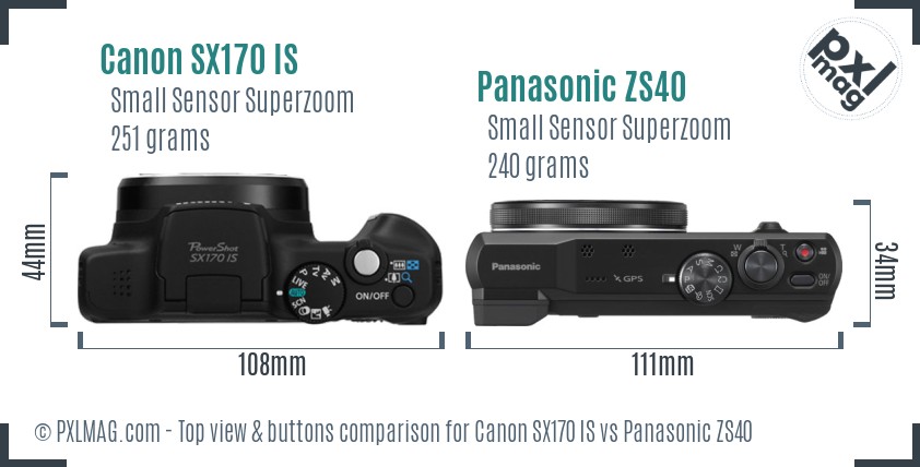 Canon SX170 IS vs Panasonic ZS40 top view buttons comparison