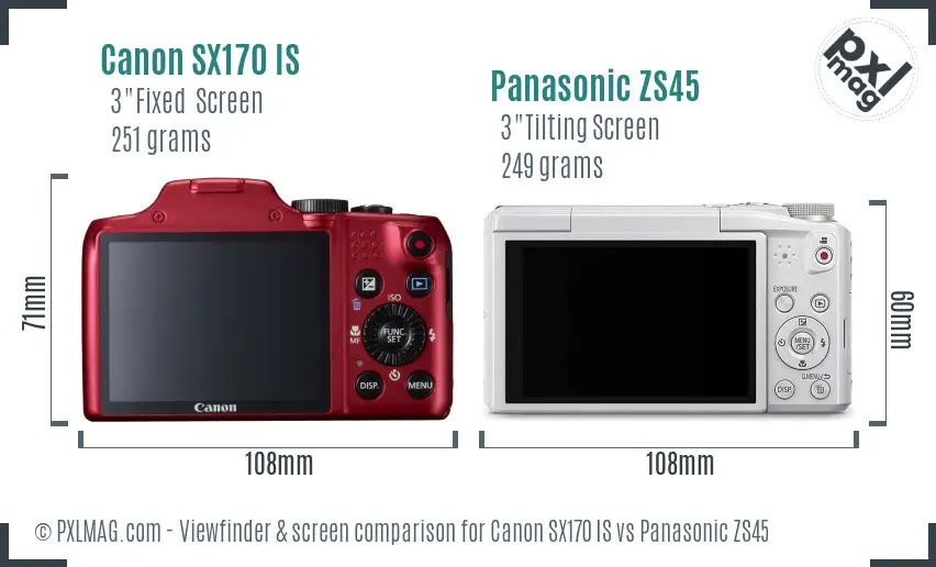 Canon SX170 IS vs Panasonic ZS45 Screen and Viewfinder comparison Canon SX170 IS vs Panasonic ZS45 Screen and Viewfinder comparison