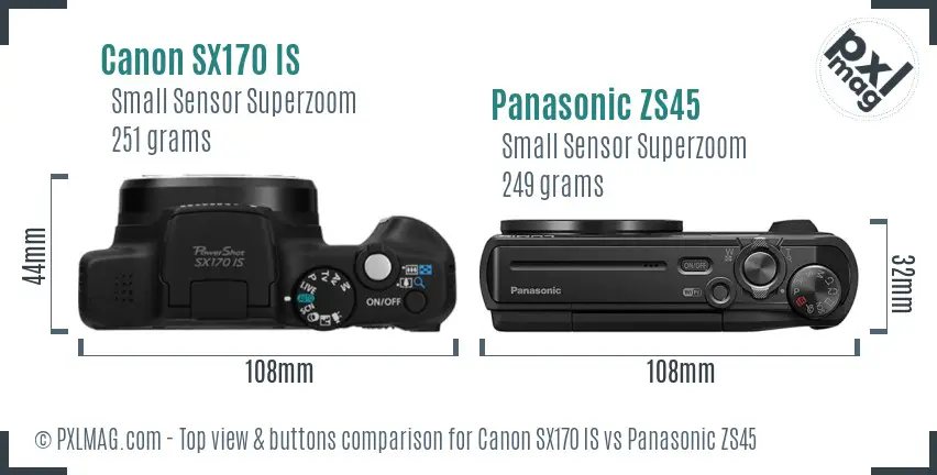 Canon SX170 IS vs Panasonic ZS45 top view buttons comparison Canon SX170 IS vs Panasonic ZS45 top view buttons comparison