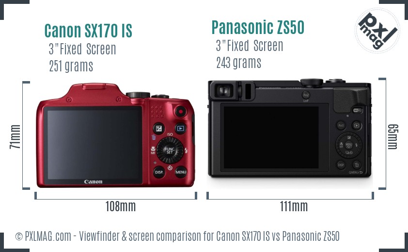 Canon SX170 IS vs Panasonic ZS50 Screen and Viewfinder comparison