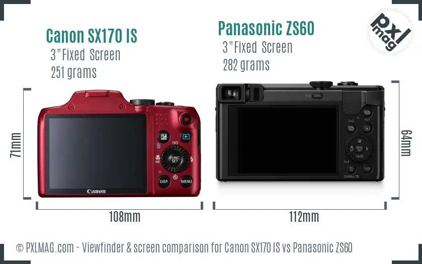 Canon SX170 IS vs Panasonic ZS60 Screen and Viewfinder comparison