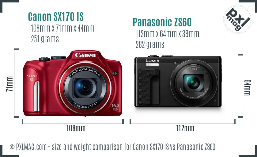 Canon SX170 IS vs Panasonic ZS60 size comparison