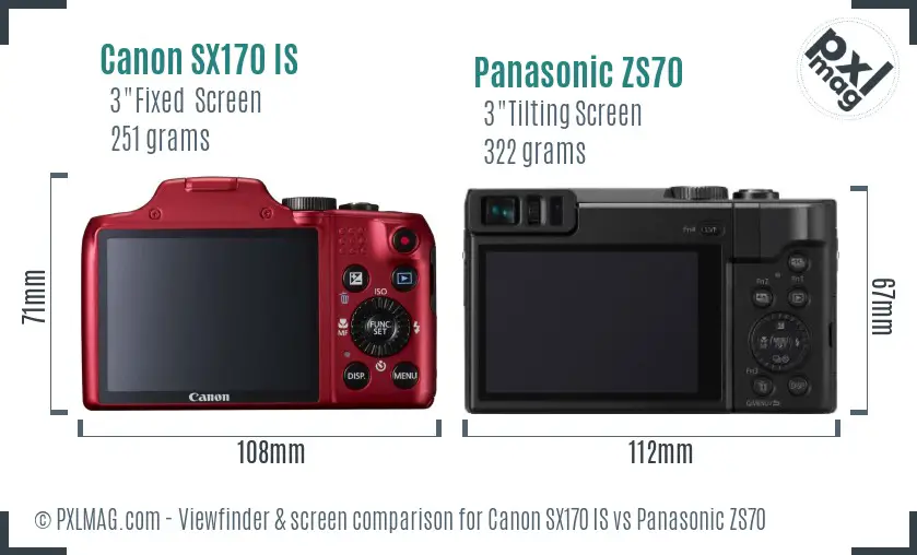 Canon SX170 IS vs Panasonic ZS70 Screen and Viewfinder comparison