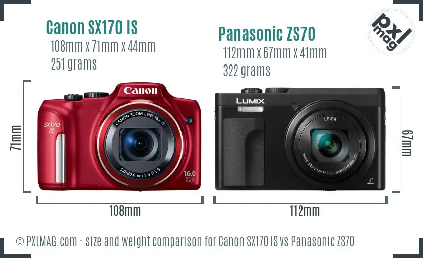 Canon SX170 IS vs Panasonic ZS70 size comparison