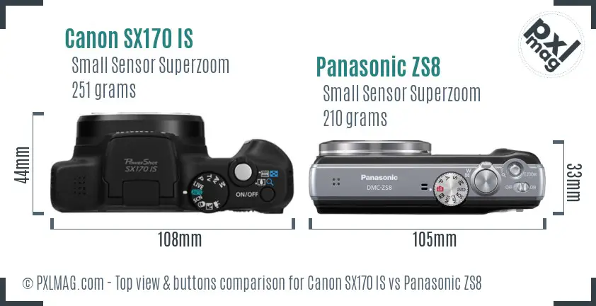 Canon SX170 IS vs Panasonic ZS8 top view buttons comparison