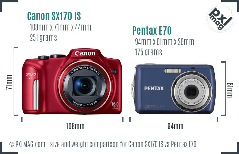 Canon SX170 IS vs Pentax E70 size comparison Canon SX170 IS vs Pentax E70 size comparison