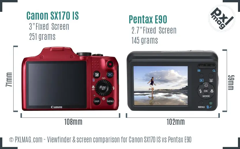 Canon SX170 IS vs Pentax E90 Screen and Viewfinder comparison