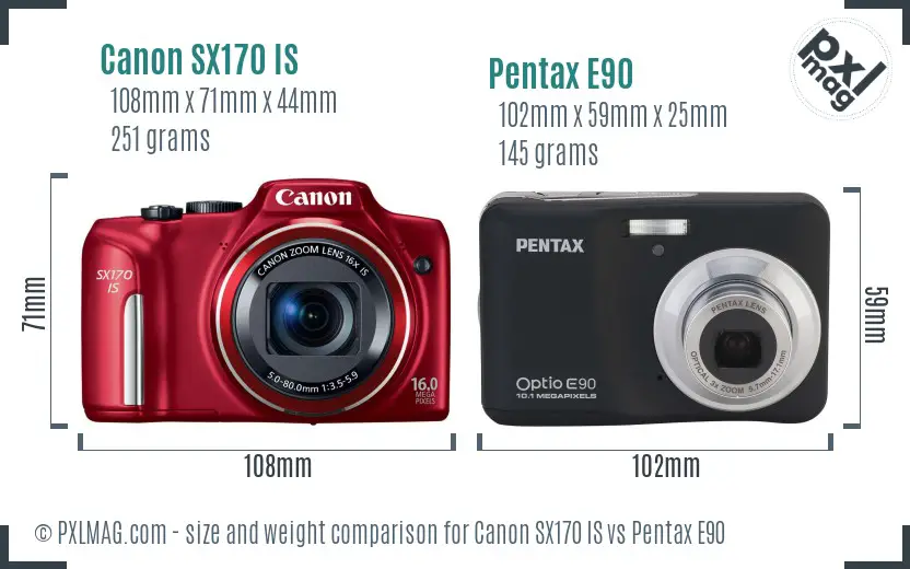 Canon SX170 IS vs Pentax E90 size comparison Canon SX170 IS vs Pentax E90 size comparison