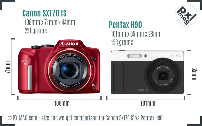 Canon SX170 IS vs Pentax H90 size comparison Canon SX170 IS vs Pentax H90 size comparison