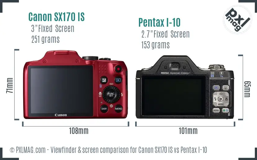 Canon SX170 IS vs Pentax I-10 Screen and Viewfinder comparison Canon SX170 IS vs Pentax I-10 Screen and Viewfinder comparison