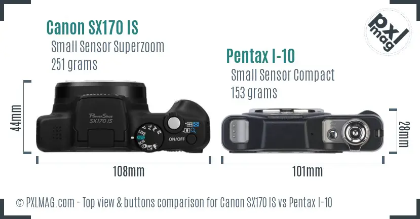 Canon SX170 IS vs Pentax I-10 top view buttons comparison Canon SX170 IS vs Pentax I-10 top view buttons comparison