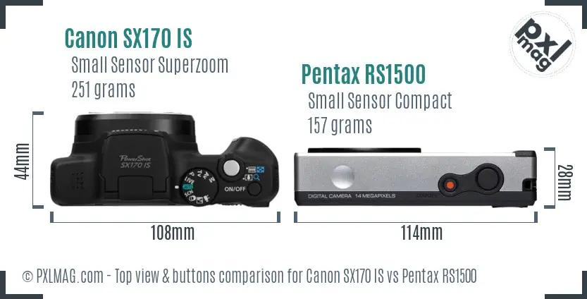 Canon SX170 IS vs Pentax RS1500 top view buttons comparison