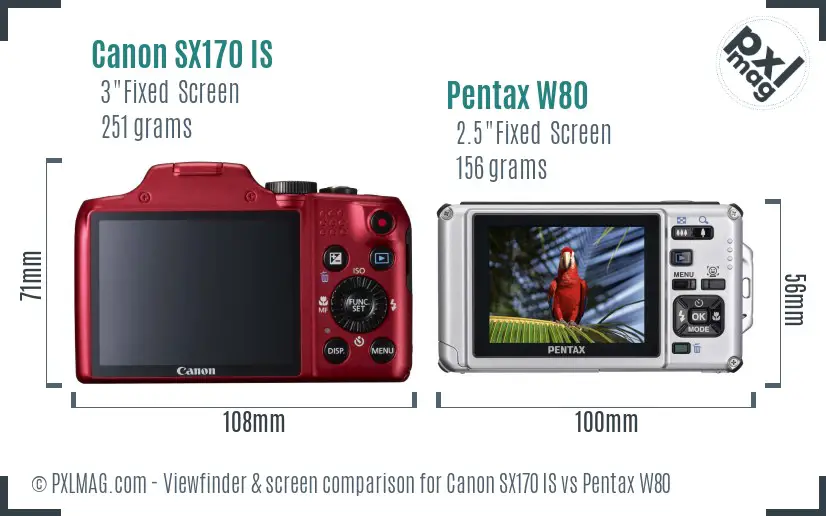 Canon SX170 IS vs Pentax W80 Screen and Viewfinder comparison