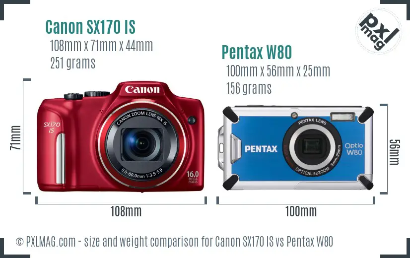 Canon SX170 IS vs Pentax W80 size comparison