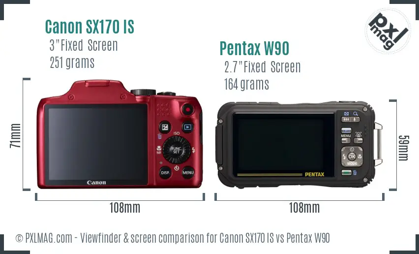 Canon SX170 IS vs Pentax W90 Screen and Viewfinder comparison