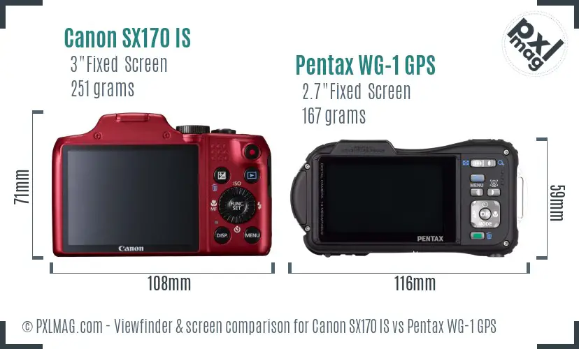 Canon SX170 IS vs Pentax WG-1 GPS Screen and Viewfinder comparison