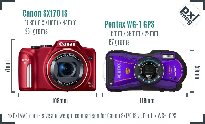 Canon SX170 IS vs Pentax WG-1 GPS size comparison