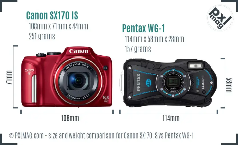 Canon SX170 IS vs Pentax WG-1 size comparison