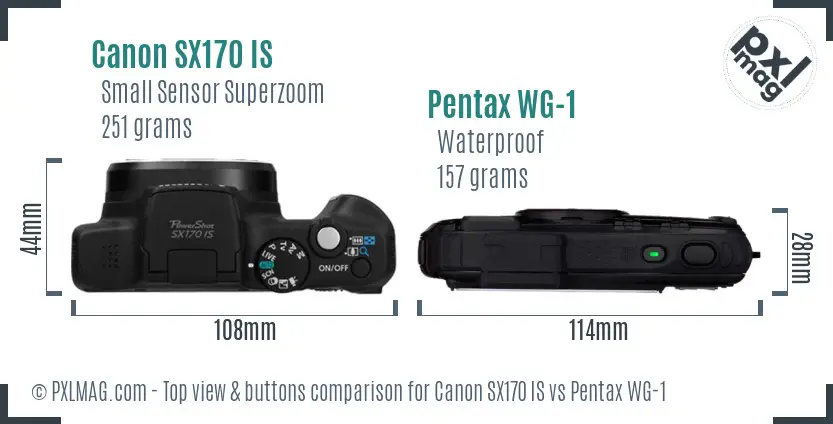 Canon SX170 IS vs Pentax WG-1 top view buttons comparison