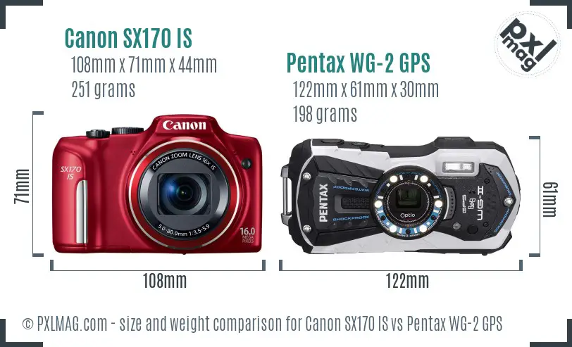 Canon SX170 IS vs Pentax WG-2 GPS size comparison Canon SX170 IS vs Pentax WG-2 GPS size comparison