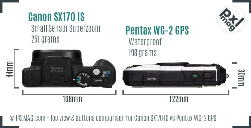 Canon SX170 IS vs Pentax WG-2 GPS top view buttons comparison