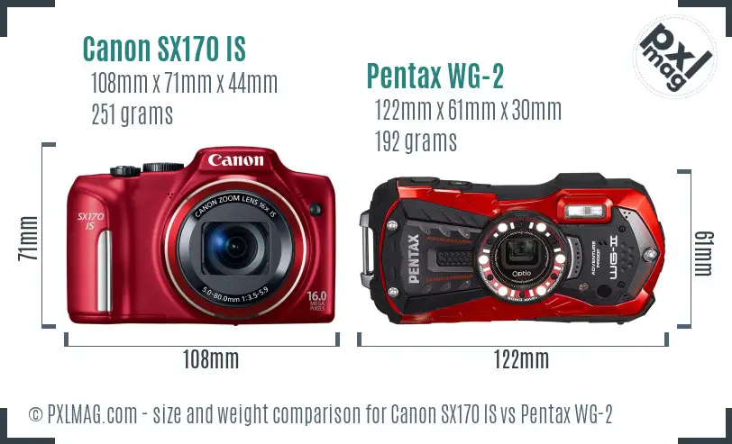 Canon SX170 IS vs Pentax WG-2 size comparison